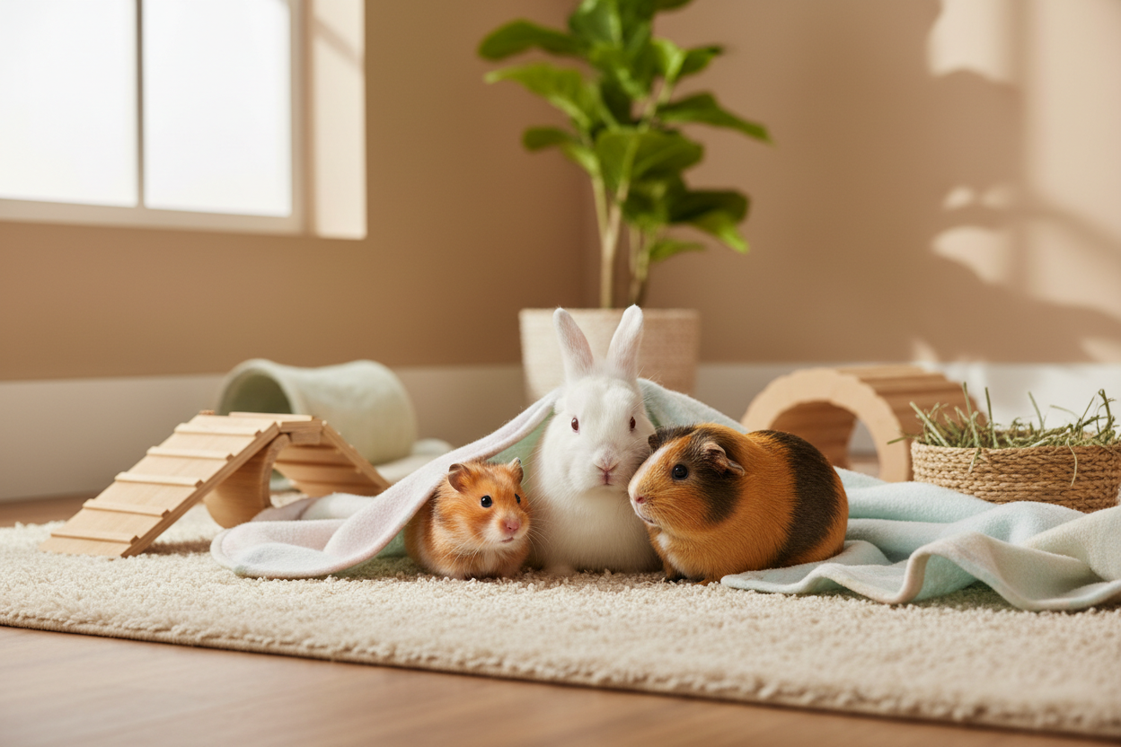 Hamster, rabbit, and guinea pig together — best small animal pet supplies delivered same-day in Regina, SK by QuickPaws