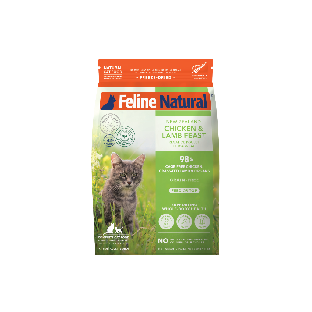 Feline Natural Chicken & Lamb Feast Freeze-Dried Cat Food | All Life Stages, Made in NZ, 11oz