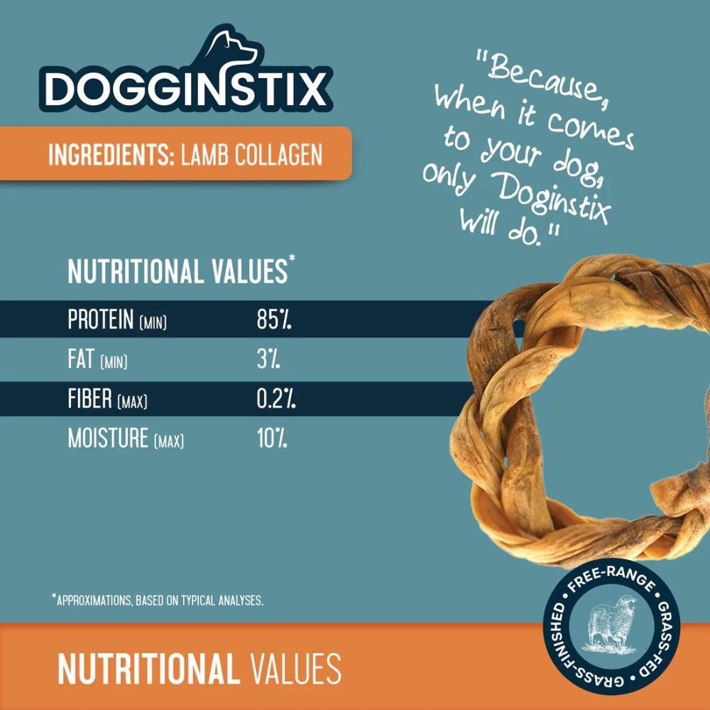 Dogginstix Braided Lamb Collagen Ring Dog Chew | Grass-Fed, Single Ingredient