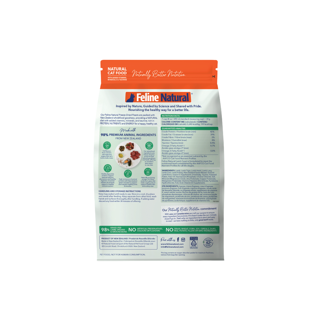 Feline Natural Lamb Feast Freeze-Dried Cat Food | Grass-Fed NZ Lamb, Grain-Free, 11oz