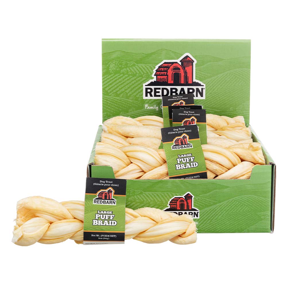 RedBarn Puff Braid Large – Natural Pork Skin Dog Chew