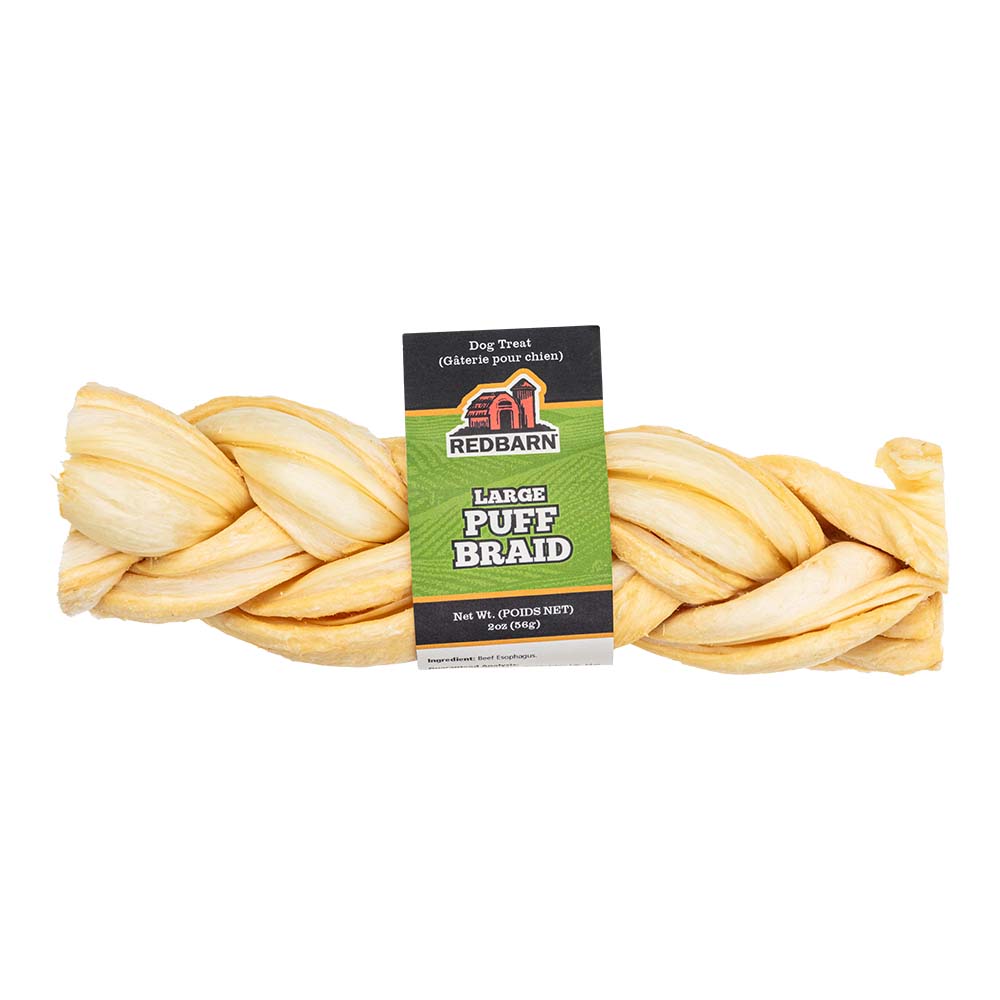 RedBarn Puff Braid Large – Natural Pork Skin Dog Chew