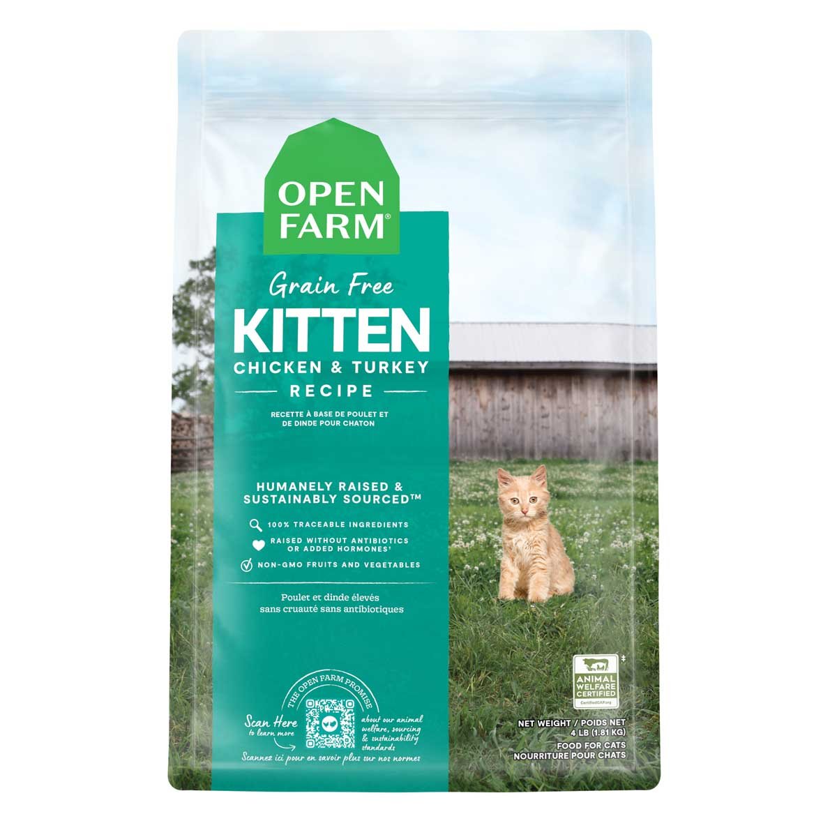 Open Farm Kitten Dry Cat Food | Grain-Free | Humanely Raised Chicken & Turkey | 4lb