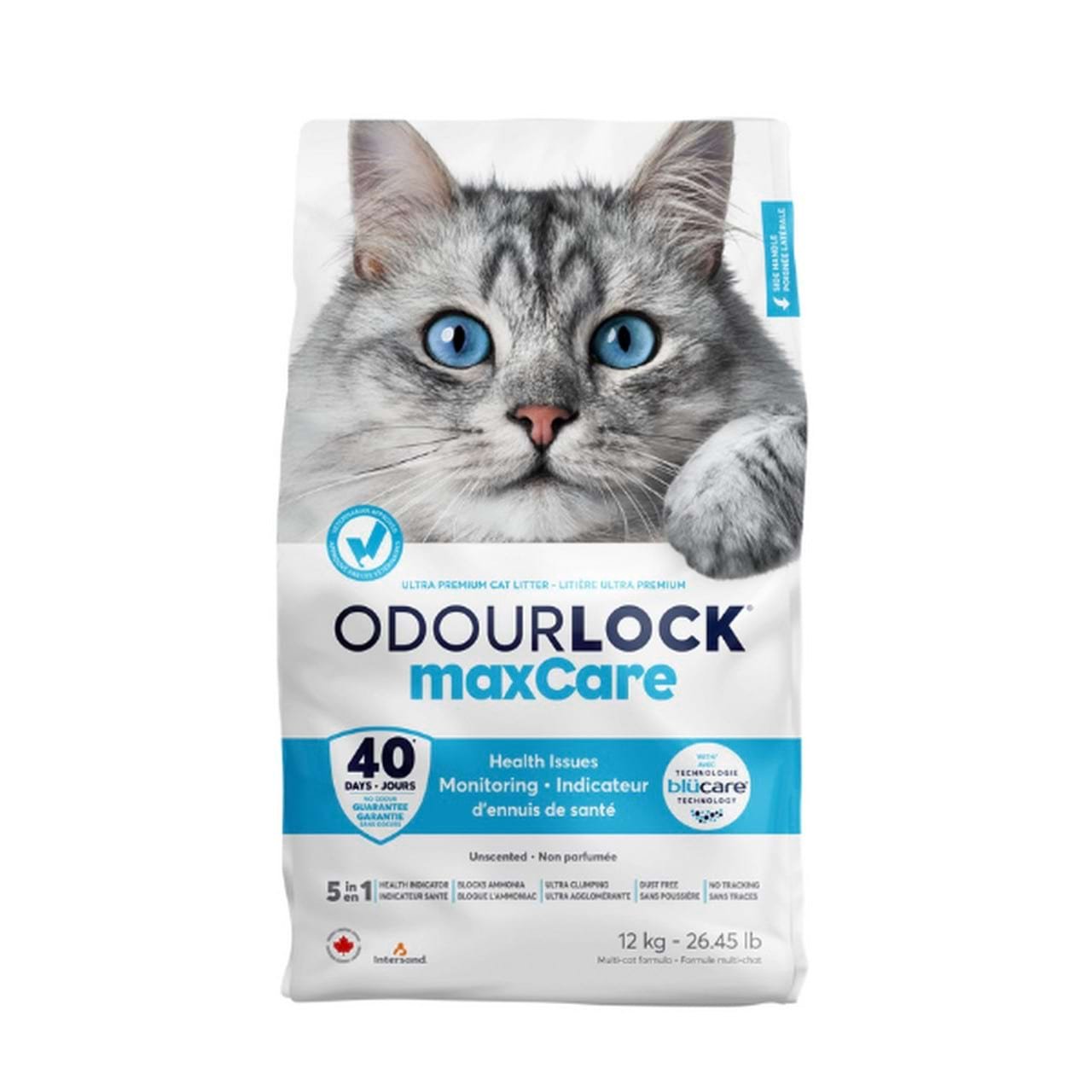 Intersand Odourlock maxCare 5-in-1 Ultra Premium Cat Litter – Blücare Health Detection | 12kg