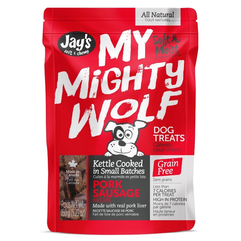 Jay's My Mighty Wolf Pork Sausage Dog Treats | Small Batch Canadian | Grain-Free | 150g
