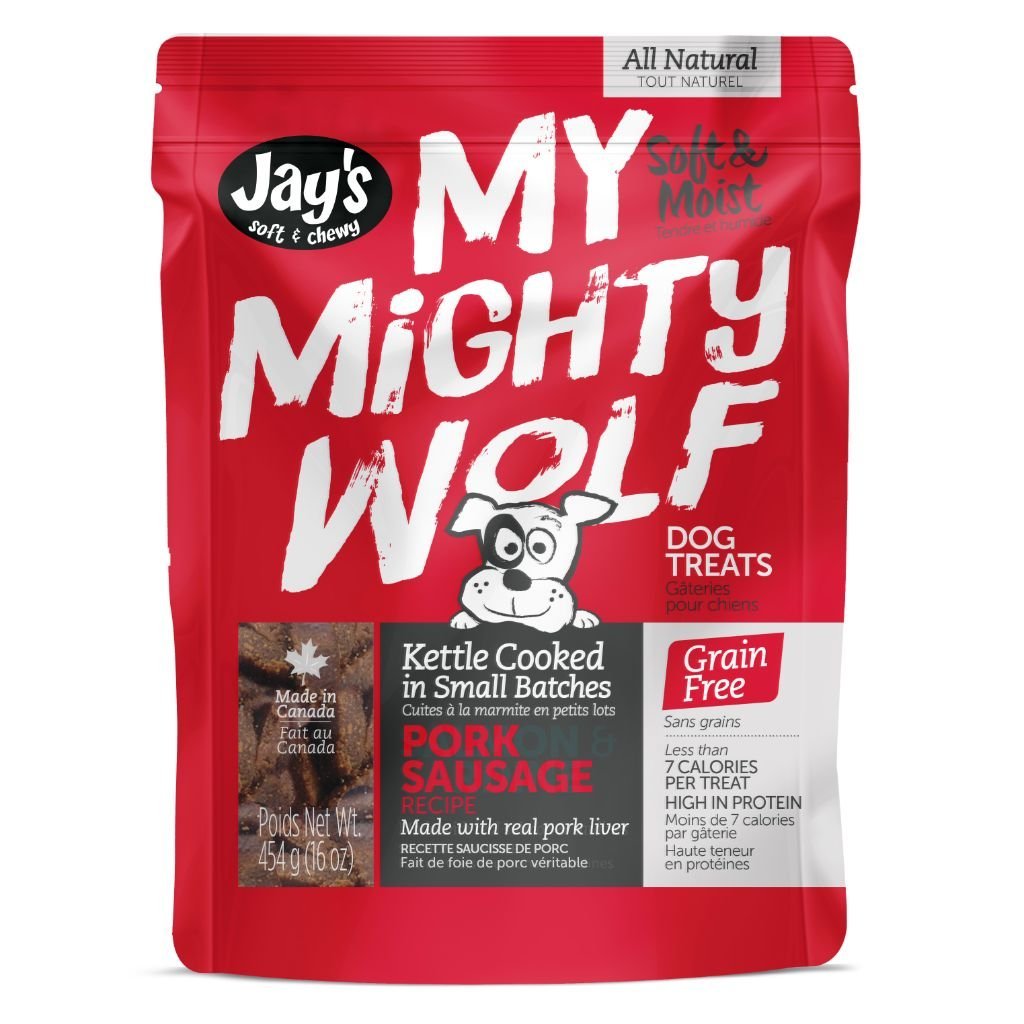 Jay's My Mighty Wolf Pork Sausage Dog Treats | Small Batch Canadian | Grain-Free | 454g