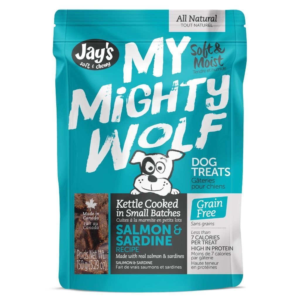 Jay's My Mighty Wolf Salmon & Sardine Dog Treats | Omega-3 | Low Calorie | Small Batch Canadian | 150g