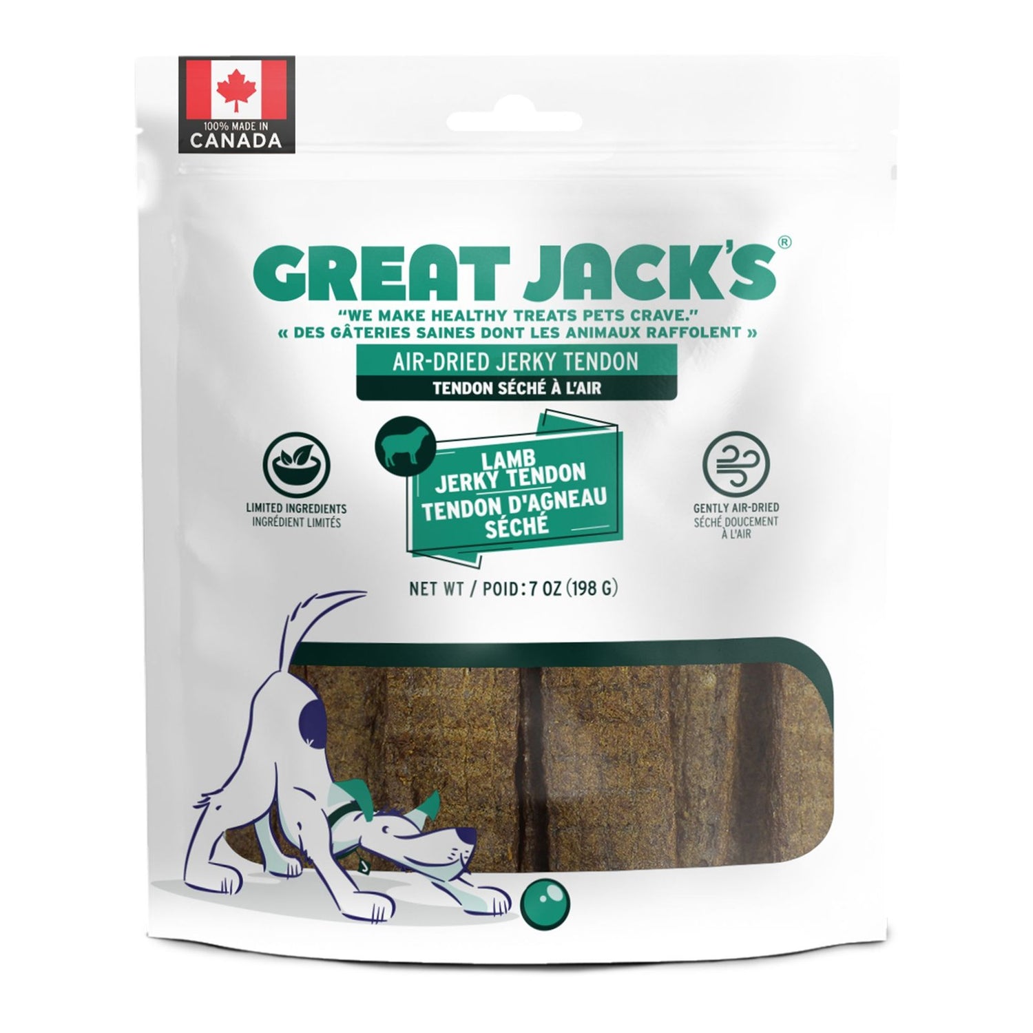 Great Jack's Lamb Jerky Tendon Treats 198g | Air-Dried, Made in Canada