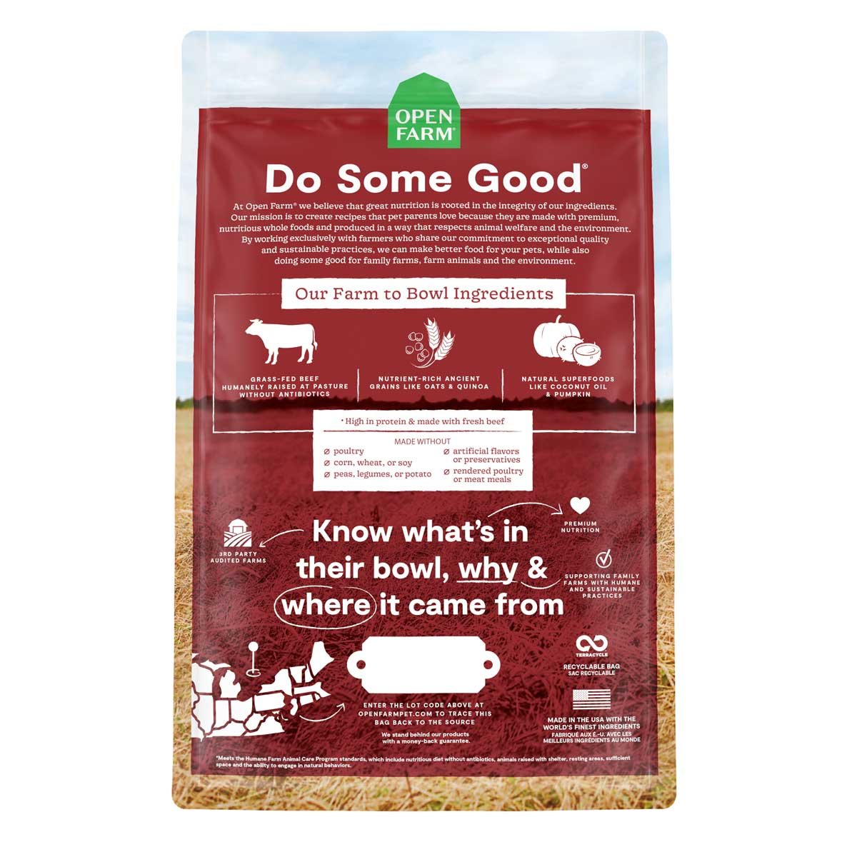 Open Farm Grass-Fed Beef Dry Dog Food | Grain-Free | Pasture-Raised | 4lb, 11lb & 22lb