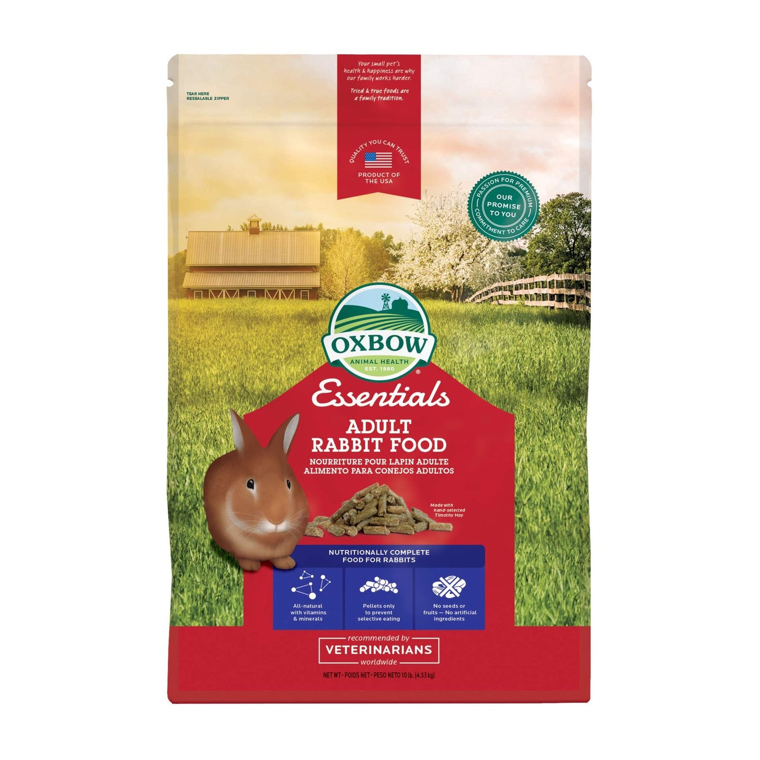 Oxbow Adult Rabbit Food | Timothy-Based Pellets | Vet Recommended | 5lb & 10lb
