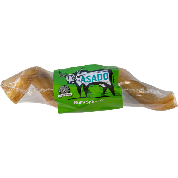 ASADO Bully Spiral Natural Dog Chew – 6" Beef Pizzle Spiral for Medium & Large Dogs