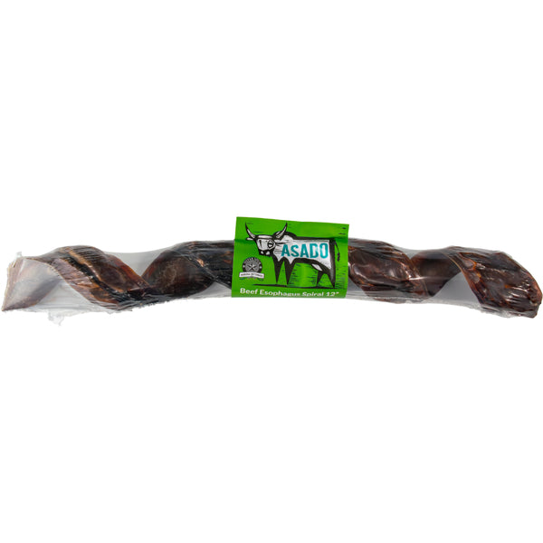 ASADO Beef Esophagus Spiral Dog Chew – 12" Natural Glucosamine & Chondroitin Chew for Dogs