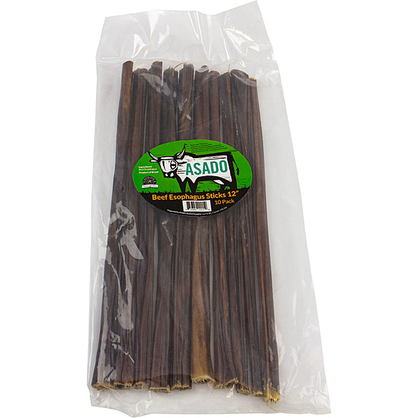 ASADO Beef Esophagus Stick Dog Chew – 12" 10-Pack Natural Glucosamine & Chondroitin Chew