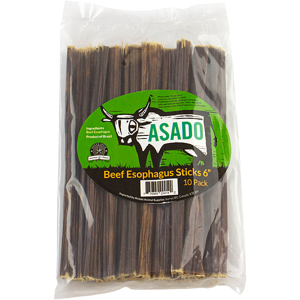 ASADO Beef Esophagus Stick Dog Chew – 6" 10-Pack Natural Glucosamine & Chondroitin Chew