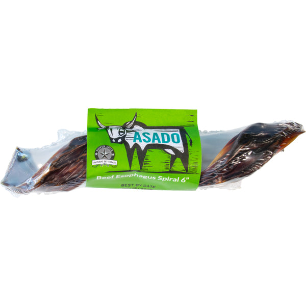 ASADO Beef Esophagus Spiral Dog Chew – 6" Natural Single-Ingredient Chew for Dogs