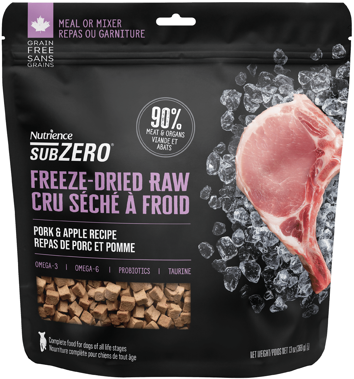 Nutrience Sub Zero Freeze-Dried Pork & Apple Dog Treat – Raw Meal Topper | Made in Canada | 113g