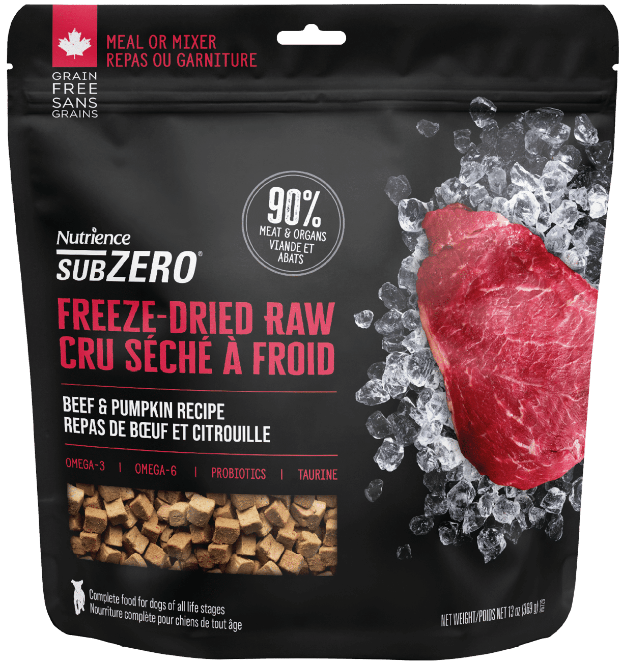 Nutrience Sub Zero Freeze-Dried Beef & Pumpkin Dog Treat – Raw Meal Topper | Made in Canada | 113g