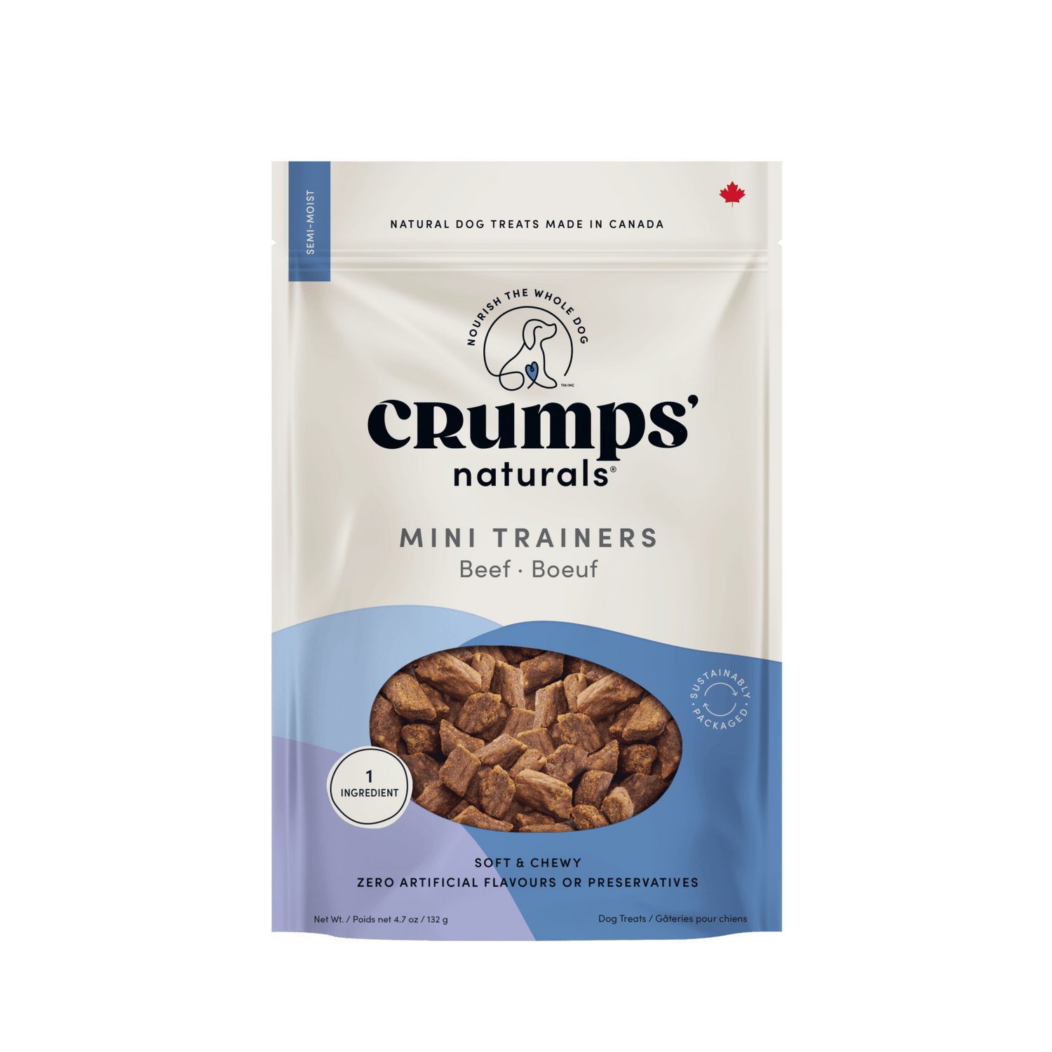 Crumps' Naturals Semi Moist Beef Mini Trainers | 3 Cal Dog Training Treats, Made in Canada