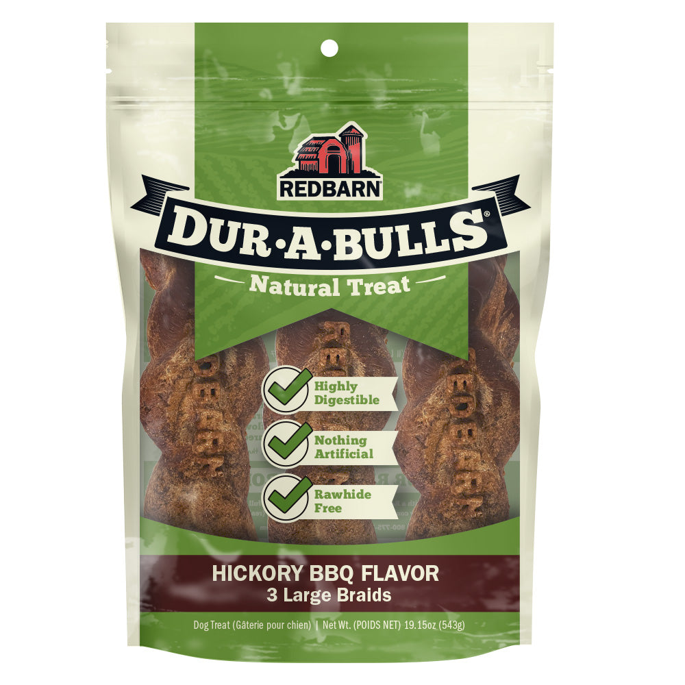 RedBarn Dur-A-Bulls Braid Large 3-Pack – Durable Bully Stick Dog Chews