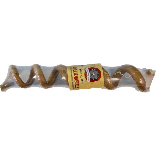 UNBELIEVABULLS Spiral Bully Stick Dog Chew | 12 Inch Natural Beef Pizzle