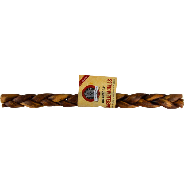 UNBELIEVABULLS Braided Bully Stick Dog Chew | 12 Inch Triple-Braided Beef Pizzle
