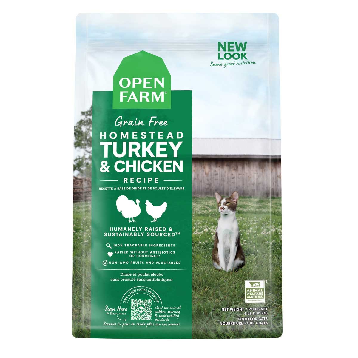Open Farm Homestead Turkey & Chicken Dry Cat Food | Grain-Free | Humanely Raised | 4lb