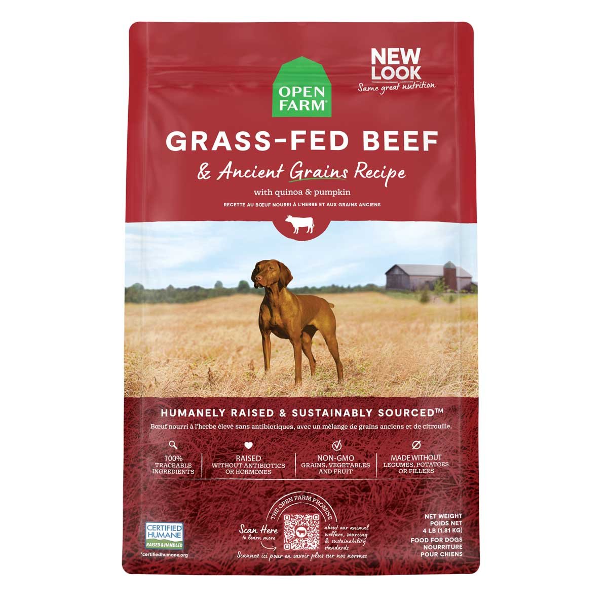 Open Farm Grass-Fed Beef Dry Dog Food | Grain-Free | Pasture-Raised | 4lb, 11lb & 22lb