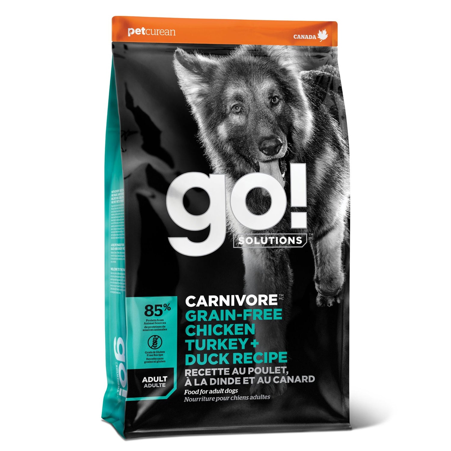 Go! Solutions Carnivore Chicken, Turkey + Duck Grain-Free Dry Dog Food – Triple Poultry, Made in Ontario