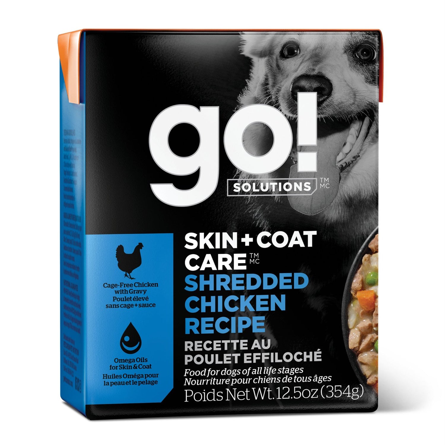 Go! Solutions Skin + Coat Care Shredded Chicken with Grains Wet Dog Food – Omega-Rich, Healthy Skin & Coat | Made in Ontario