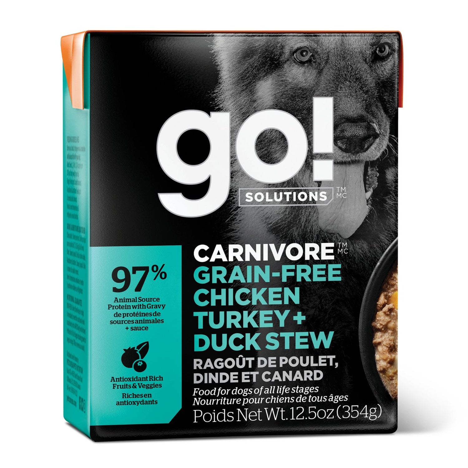 Go! Solutions Carnivore Chicken, Turkey & Duck Grain-Free Stew Wet Dog Food – Triple Protein, All Life Stages | Made in Ontario