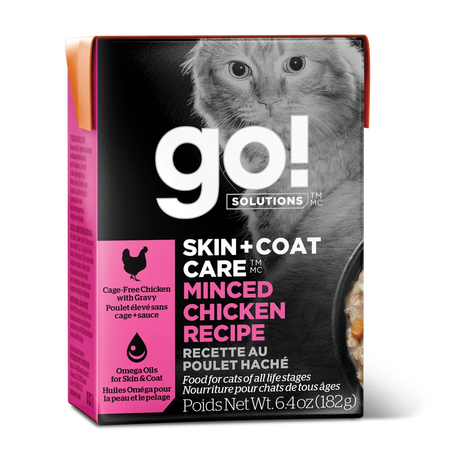 Go! Solutions Skin + Coat Care Minced Chicken with Grains Wet Cat Food – Omega-Rich, Healthy Skin & Coat | Made in Ontario