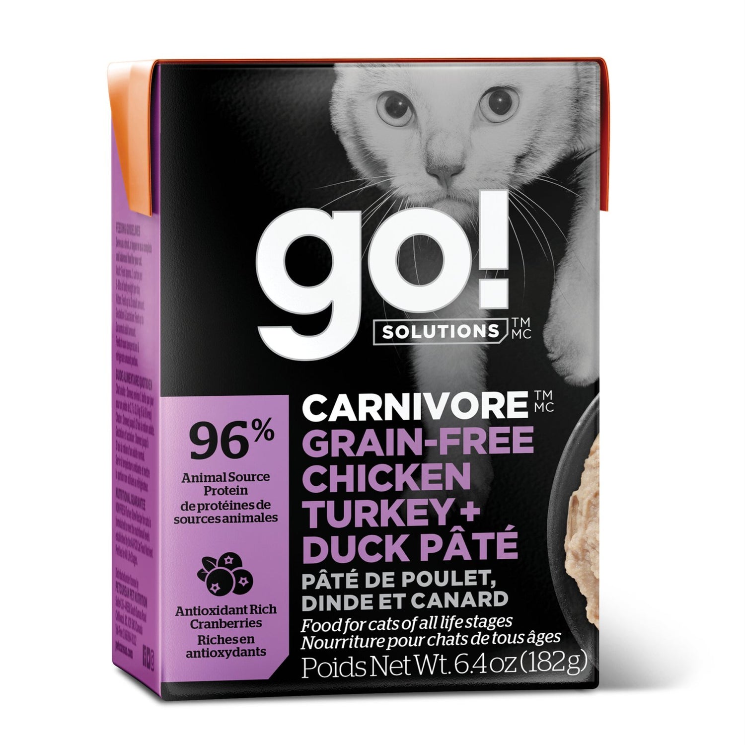 Go! Solutions Carnivore Chicken, Turkey + Duck Grain-Free Pâté Wet Cat Food – Triple Poultry, All Life Stages | Made in Ontario