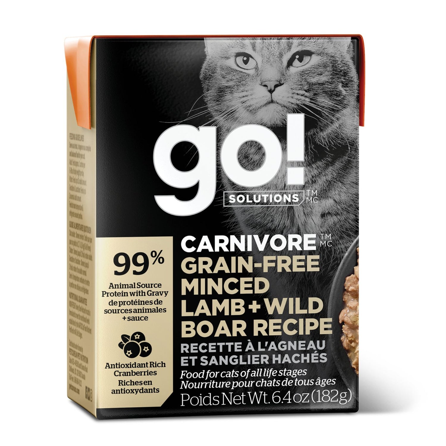 Go! Solutions Carnivore Lamb + Wild Boar Grain-Free Minced Wet Cat Food – Novel Dual Protein, All Life Stages | Made in Ontario