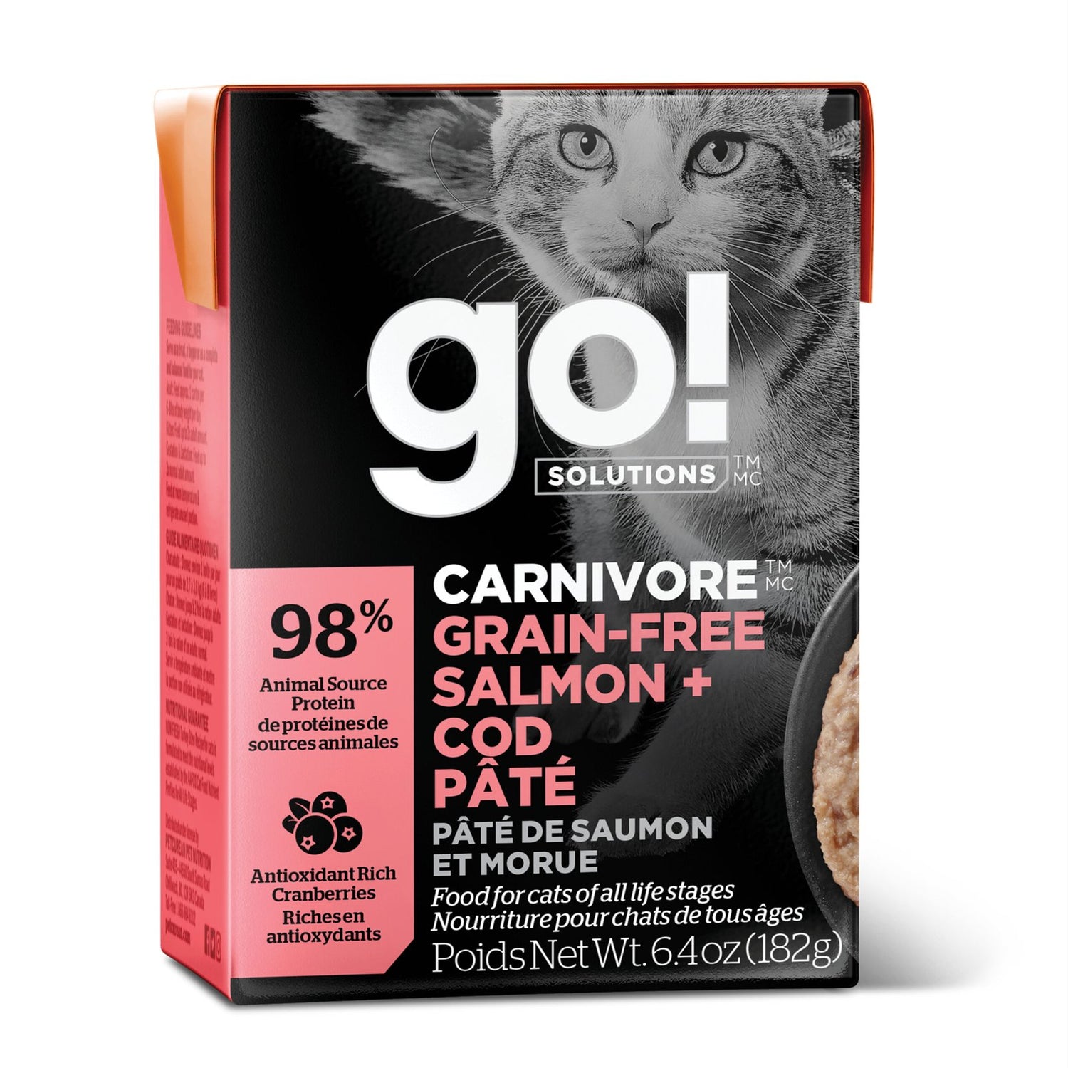 Go! Solutions Carnivore Salmon + Cod Grain-Free Pâté Wet Cat Food – Omega-Rich Fish Protein, All Life Stages | Made in Ontario