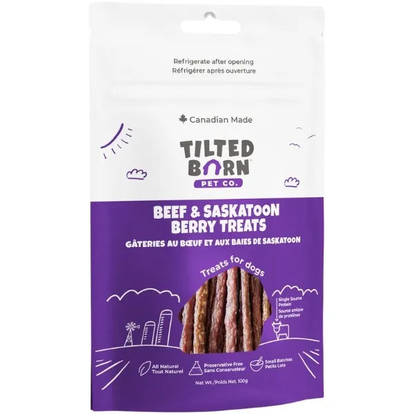 Tilted Barn Beef & Saskatoon Berry Dog Treats | Canadian Beef & Prairie Superfruit | Pepperoni-Style | 100g
