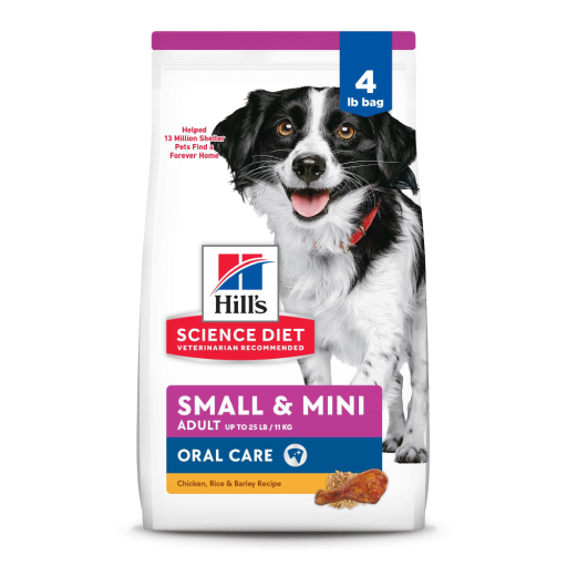 Hill's Science Diet Adult Oral Care Small & Mini Chicken, Rice & Barley Dry Dog Food | Dental Health, 4 lb